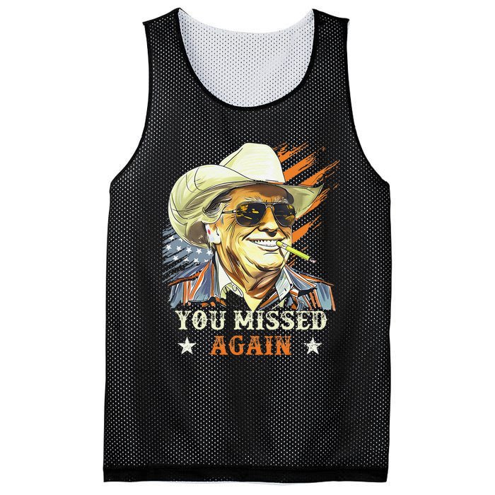 Western Trump Cowboy You Missed Again Funny Gift Mesh Reversible Basketball Jersey Tank