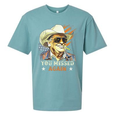 Western Trump Cowboy You Missed Again Funny Gift Sueded Cloud Jersey T-Shirt