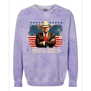 Western Trump Cowboy You Missed Again Funny Colorblast Crewneck Sweatshirt