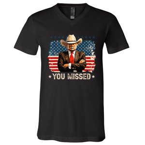 Western Trump Cowboy You Missed Again Funny V-Neck T-Shirt