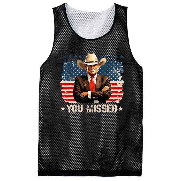 Western Trump Cowboy You Missed Again Funny Mesh Reversible Basketball Jersey Tank