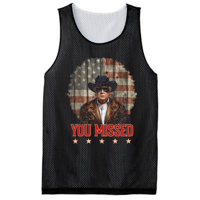 Western Trump Cowboy You Missed Again Funny Mesh Reversible Basketball Jersey Tank