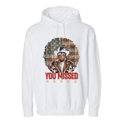 Western Trump Cowboy You Missed Again Funny Garment-Dyed Fleece Hoodie