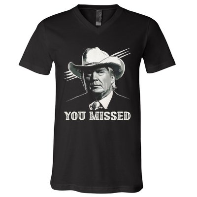 Western Trump Cowboy You Missed Again Funny V-Neck T-Shirt