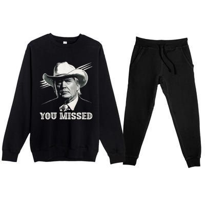 Western Trump Cowboy You Missed Again Funny Premium Crewneck Sweatsuit Set