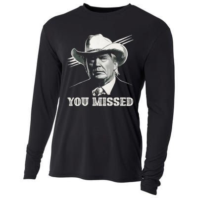 Western Trump Cowboy You Missed Again Funny Cooling Performance Long Sleeve Crew