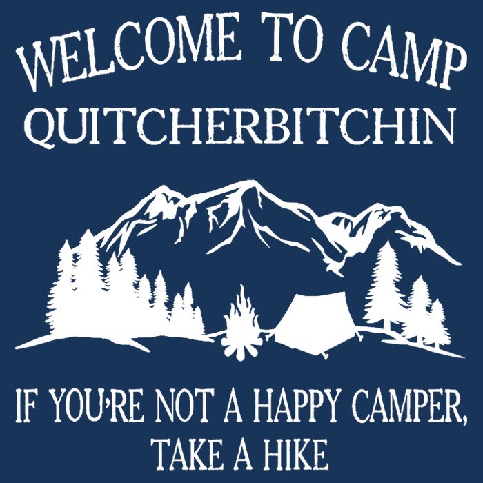 Welcome To Camp Quitcherbitchin Camp Camper Camping Graphic 7 Panel Mesh Trucker Snapback Hat