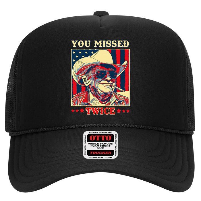 Western Trump Cow You Missed Twice High Crown Mesh Back Trucker Hat