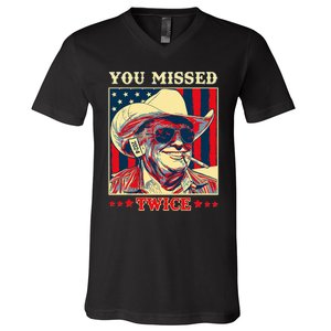 Western Trump Cow You Missed Twice V-Neck T-Shirt