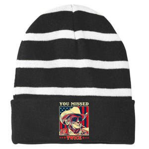 Western Trump Cow You Missed Twice Striped Beanie with Solid Band