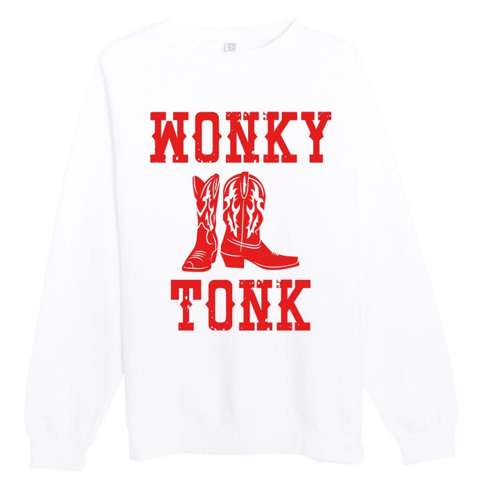 Wonky Tonk Cowboy Boots Premium Crewneck Sweatshirt