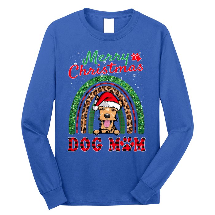 Welsh Terrier Christmas Santa Hat Dog Mom Boho Rainbow Xmas Great Gift Long Sleeve Shirt