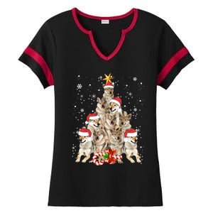 Wolfs Tree Christmas Sweater Xmas Pet Animal Wolf Lover Gift Long Sleeve Ladies Halftime Notch Neck Tee