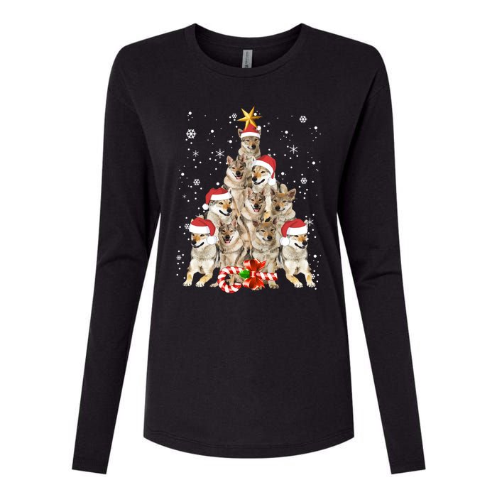 Wolfs Tree Christmas Sweater Xmas Pet Animal Wolf Lover Gift Long Sleeve Womens Cotton Relaxed Long Sleeve T-Shirt