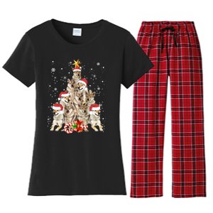 Wolfs Tree Christmas Sweater Xmas Pet Animal Wolf Lover Gift Long Sleeve Women's Flannel Pajama Set