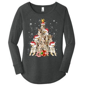 Wolfs Tree Christmas Sweater Xmas Pet Animal Wolf Lover Gift Long Sleeve Women's Perfect Tri Tunic Long Sleeve Shirt