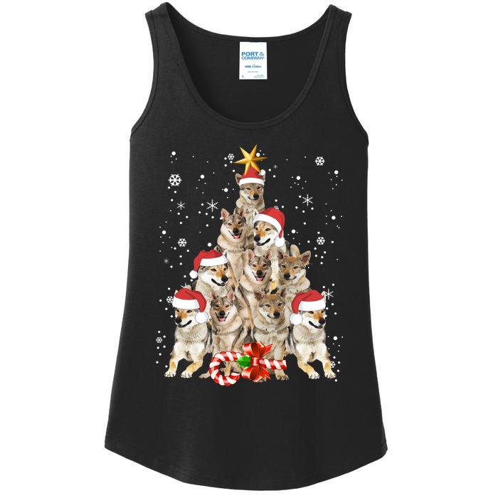 Wolfs Tree Christmas Sweater Xmas Pet Animal Wolf Lover Gift Long Sleeve Ladies Essential Tank