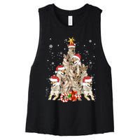 Wolfs Tree Christmas Sweater Xmas Pet Animal Wolf Lover Gift Long Sleeve Women's Racerback Cropped Tank