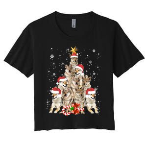 Wolfs Tree Christmas Sweater Xmas Pet Animal Wolf Lover Gift Long Sleeve Women's Crop Top Tee