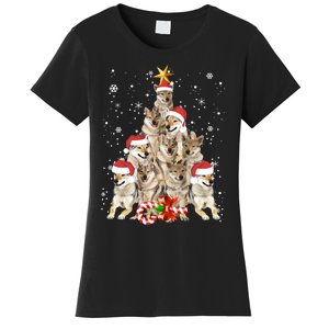 Wolfs Tree Christmas Sweater Xmas Pet Animal Wolf Lover Gift Long Sleeve Women's T-Shirt