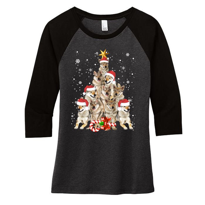 Wolfs Tree Christmas Sweater Xmas Pet Animal Wolf Lover Gift Long Sleeve Women's Tri-Blend 3/4-Sleeve Raglan Shirt