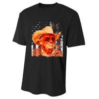 Western Trump Cowboy American Vintage Trump Usa Flag Performance Sprint T-Shirt