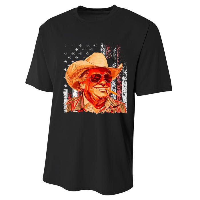 Western Trump Cowboy American Vintage Trump Usa Flag Performance Sprint T-Shirt