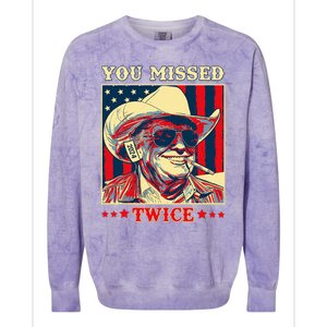 Western Trump Cow You Missed Twice Colorblast Crewneck Sweatshirt