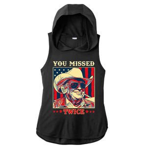 Western Trump Cow You Missed Twice Ladies PosiCharge Tri-Blend Wicking Draft Hoodie Tank