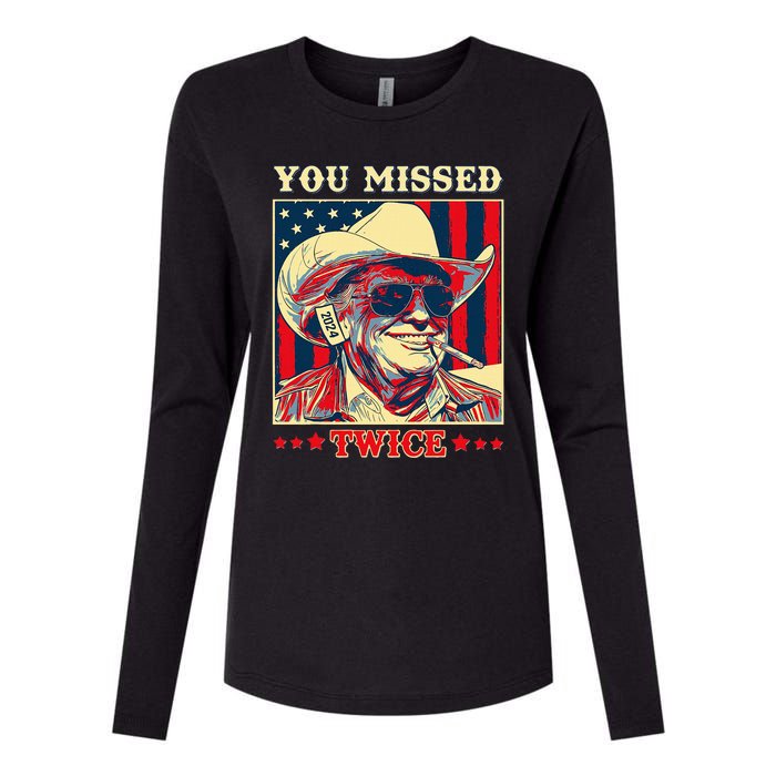 Western Trump Cow You Missed Twice Womens Cotton Relaxed Long Sleeve T-Shirt