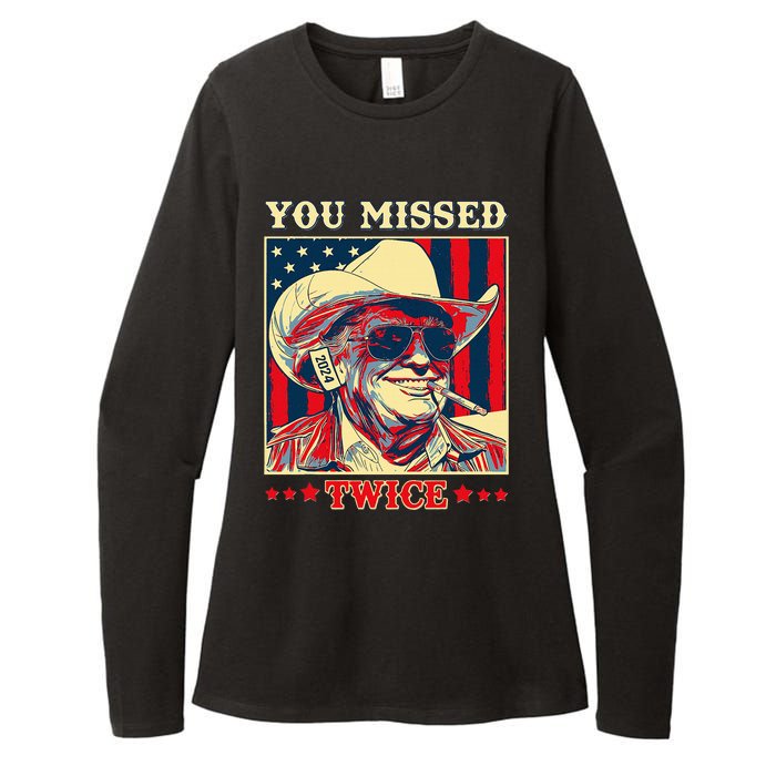 Western Trump Cow You Missed Twice Womens CVC Long Sleeve Shirt