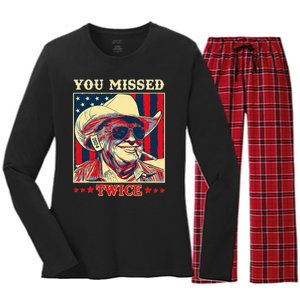 Western Trump Cow You Missed Twice Women's Long Sleeve Flannel Pajama Set 