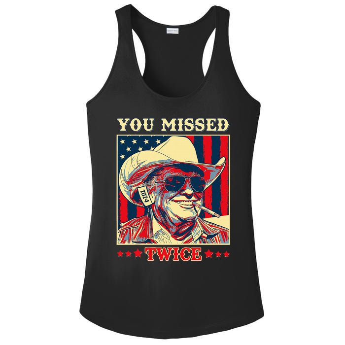 Western Trump Cow You Missed Twice Ladies PosiCharge Competitor Racerback Tank