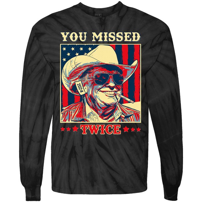 Western Trump Cow You Missed Twice Tie-Dye Long Sleeve Shirt