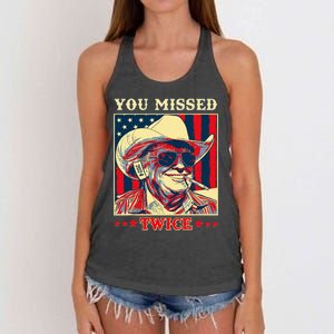 Western Trump Cow You Missed Twice Women's Knotted Racerback Tank