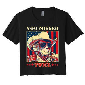 Western Trump Cow You Missed Twice Women's Crop Top Tee