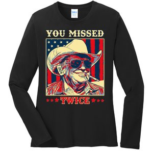 Western Trump Cow You Missed Twice Ladies Long Sleeve Shirt