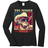 Western Trump Cow You Missed Twice Ladies Long Sleeve Shirt