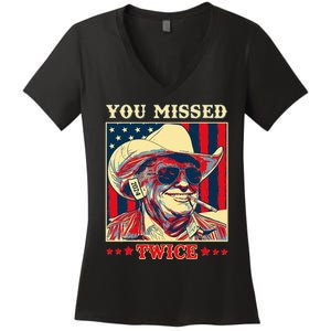 Western Trump Cow You Missed Twice Women's V-Neck T-Shirt