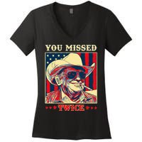 Western Trump Cow You Missed Twice Women's V-Neck T-Shirt