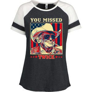 Western Trump Cow You Missed Twice Enza Ladies Jersey Colorblock Tee