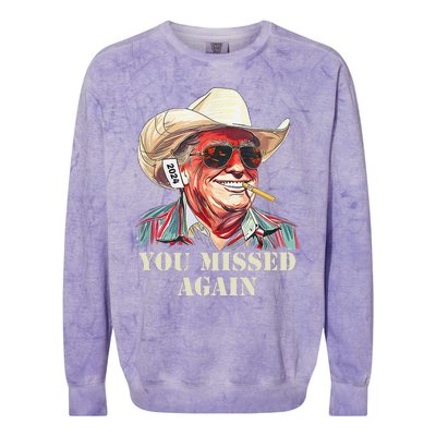 Western Trump Cowboy You Missed Again Gift Colorblast Crewneck Sweatshirt