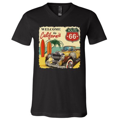 Welcome To California, Vintage La California Car Graphic V-Neck T-Shirt