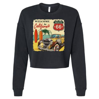 Welcome To California, Vintage La California Car Graphic Cropped Pullover Crew