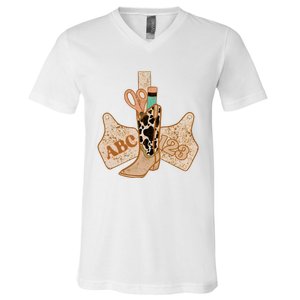 Western Teacher Cowboy Cowgirl V-Neck T-Shirt