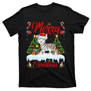 White Tiger Christmas Tree Lighting Santa White Tiger Xmas T-Shirt