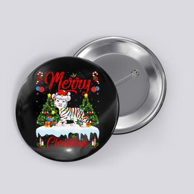 White Tiger Christmas Tree Lighting Santa White Tiger Xmas Button