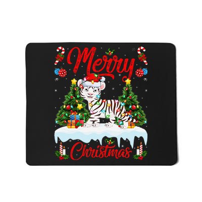 White Tiger Christmas Tree Lighting Santa White Tiger Xmas Mousepad