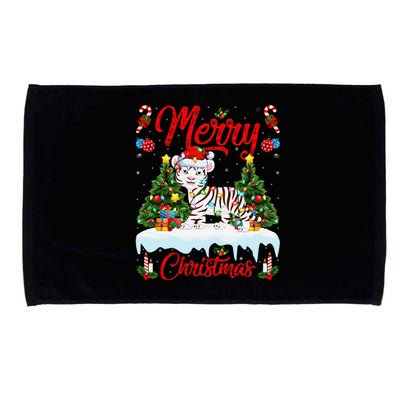 White Tiger Christmas Tree Lighting Santa White Tiger Xmas Microfiber Hand Towel