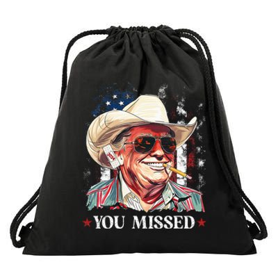 Western Trump Cowboy You Missed Trump 2024 American Flag Drawstring Bag